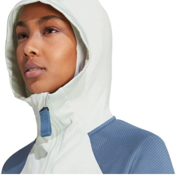adidas Women's M Medium Terrex Tech Fleece Hooded Jacket NWT Blue Light Green - Picture 13 of 16